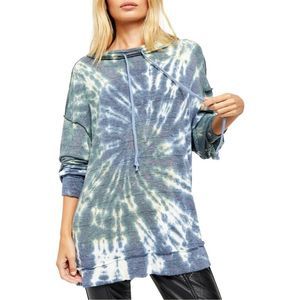 Free People Small Tie Dye Tee Pullover Hoodie Blue